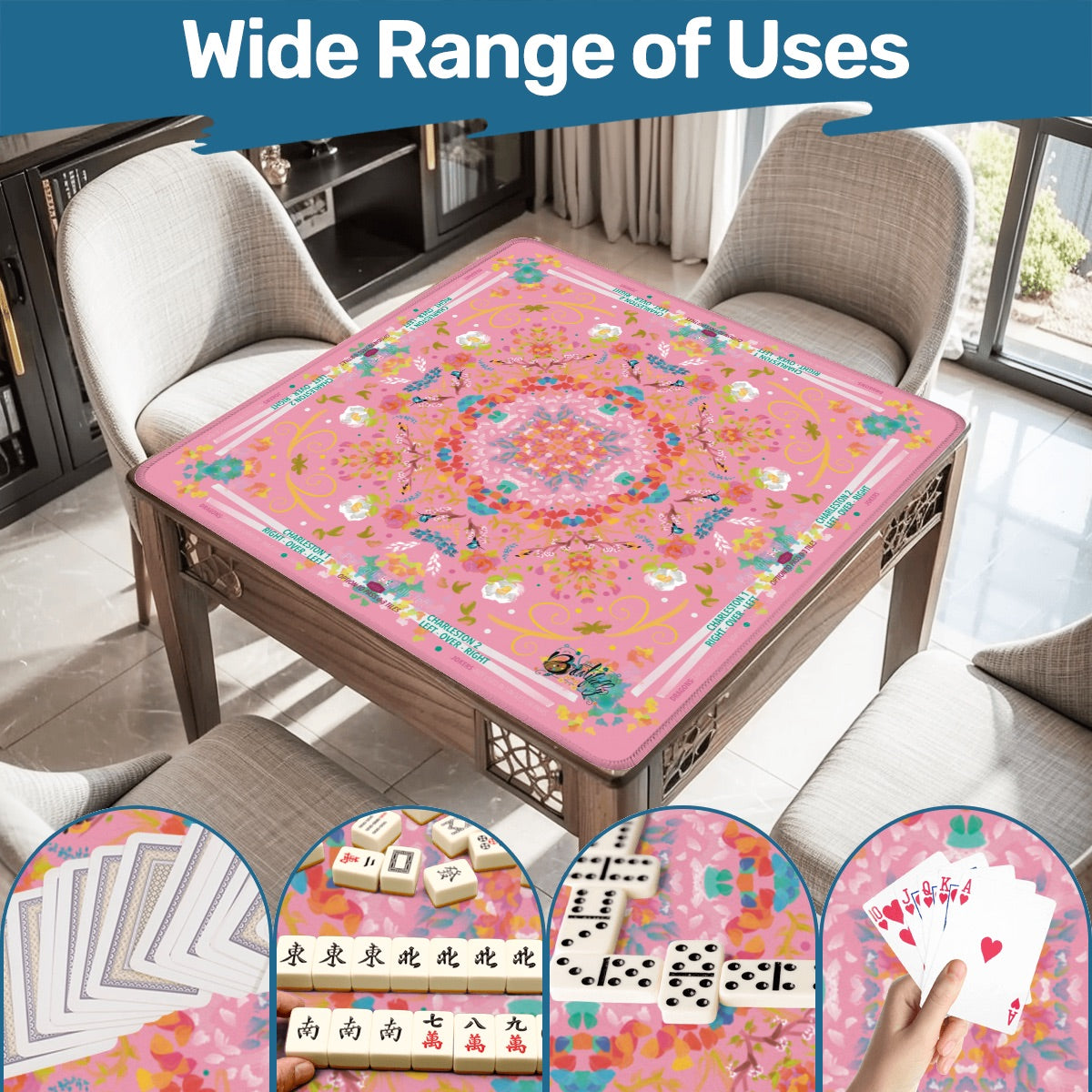 Mahjong Mat (Made in USA) Spring on Pink w instructions