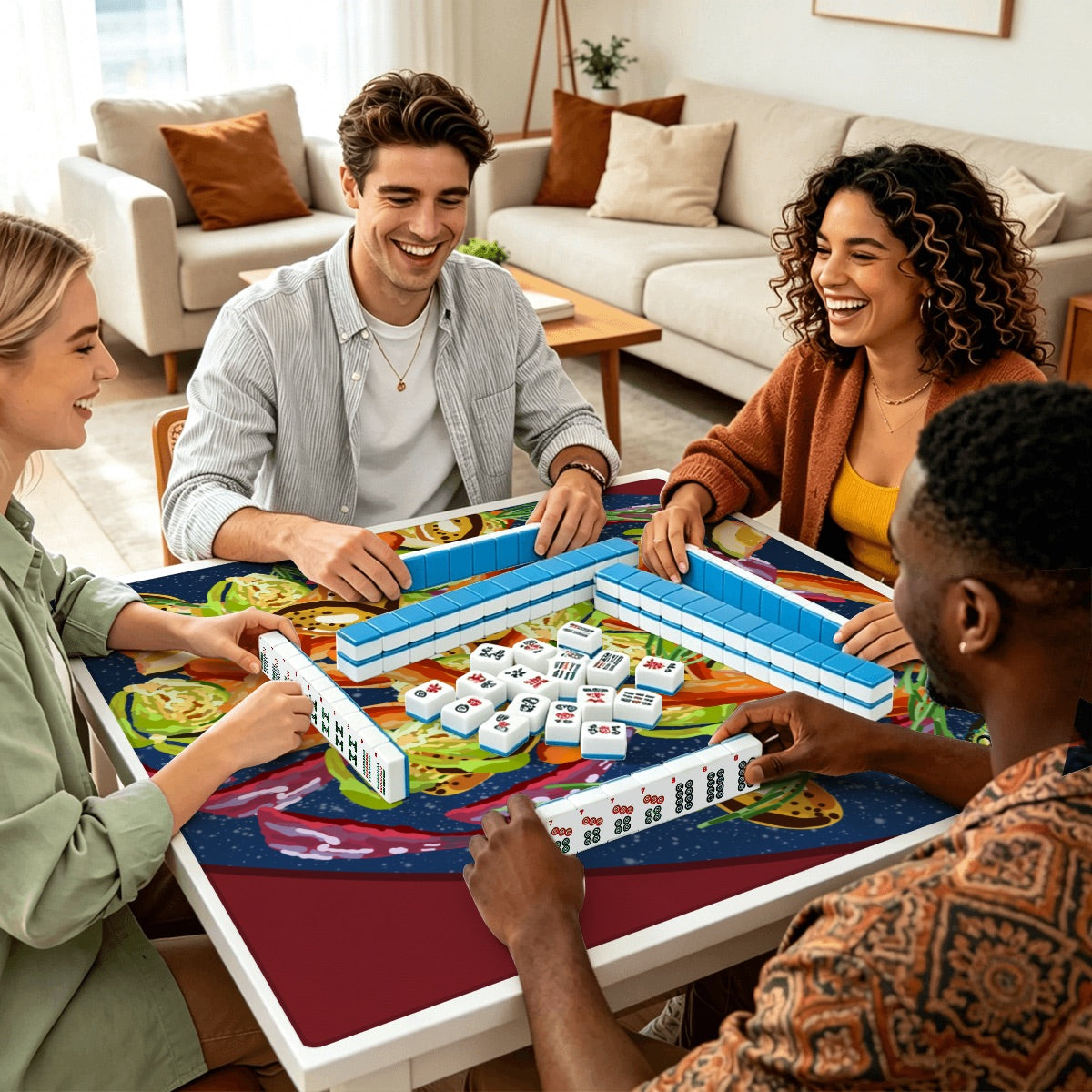 Mahjong Mat Sleek Surface Garden Bounty