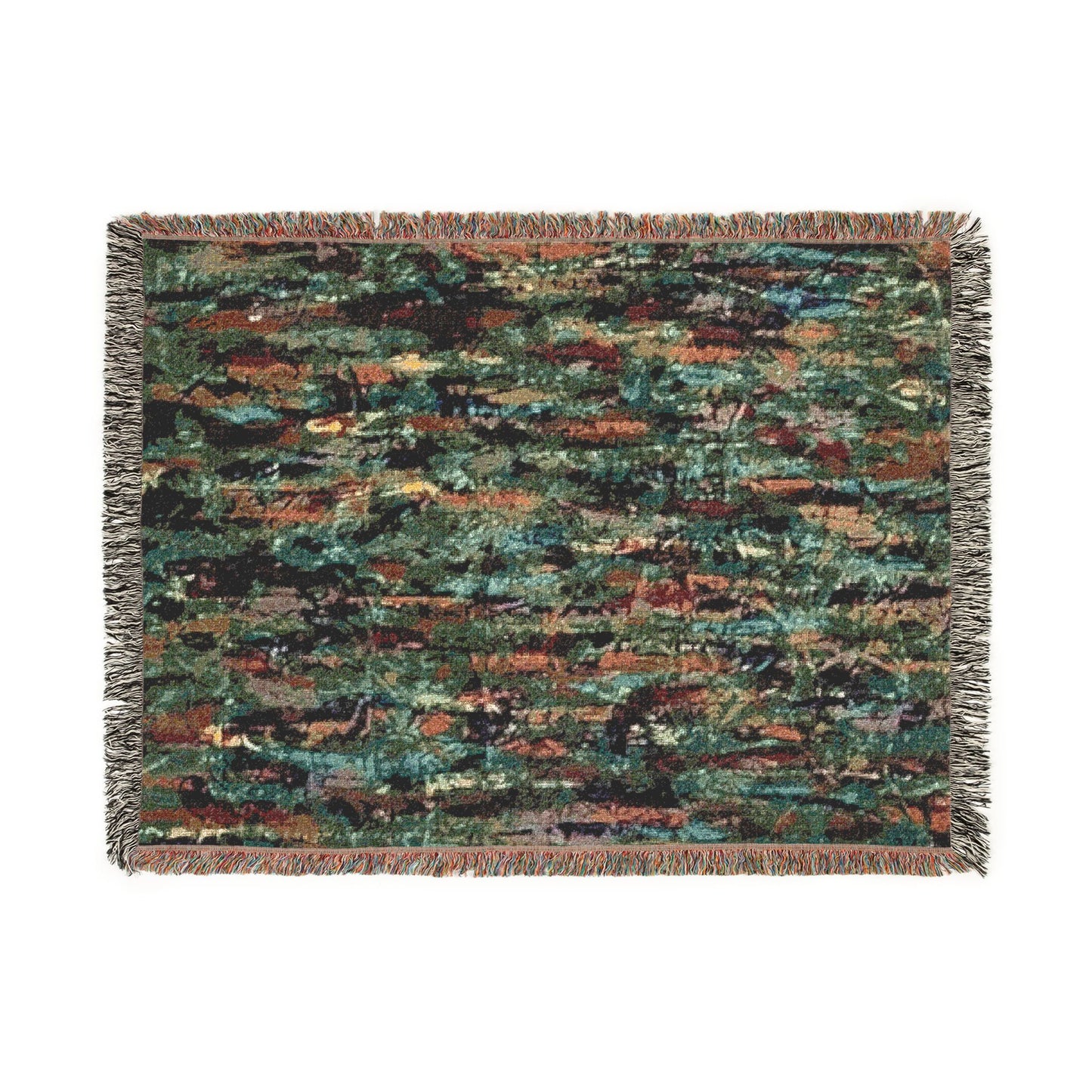 The Delamater Series- Abstract Pixel Art Woven Blanket — Colorful Green Mosaic Throw for Living Room & Bedroom
