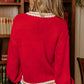 Fiery Red MERRY Pattern Colorblock Edge Drop Shoulder Cozy Sweater