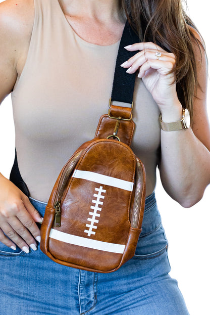 Brown PU Leather Football Mini Crossbody Bag