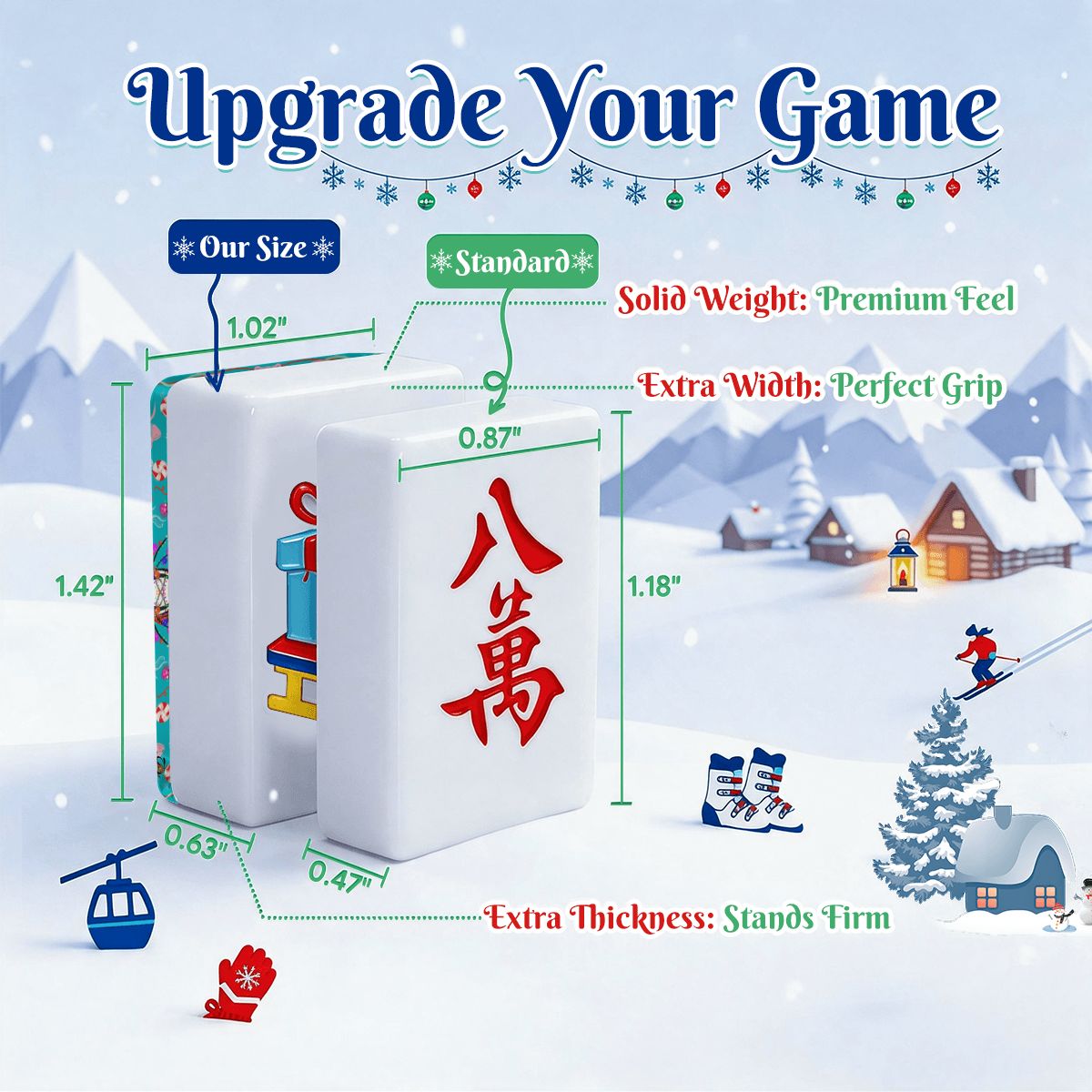 Alpine Slopes Christmas Mahjong Tiles Teal penguins