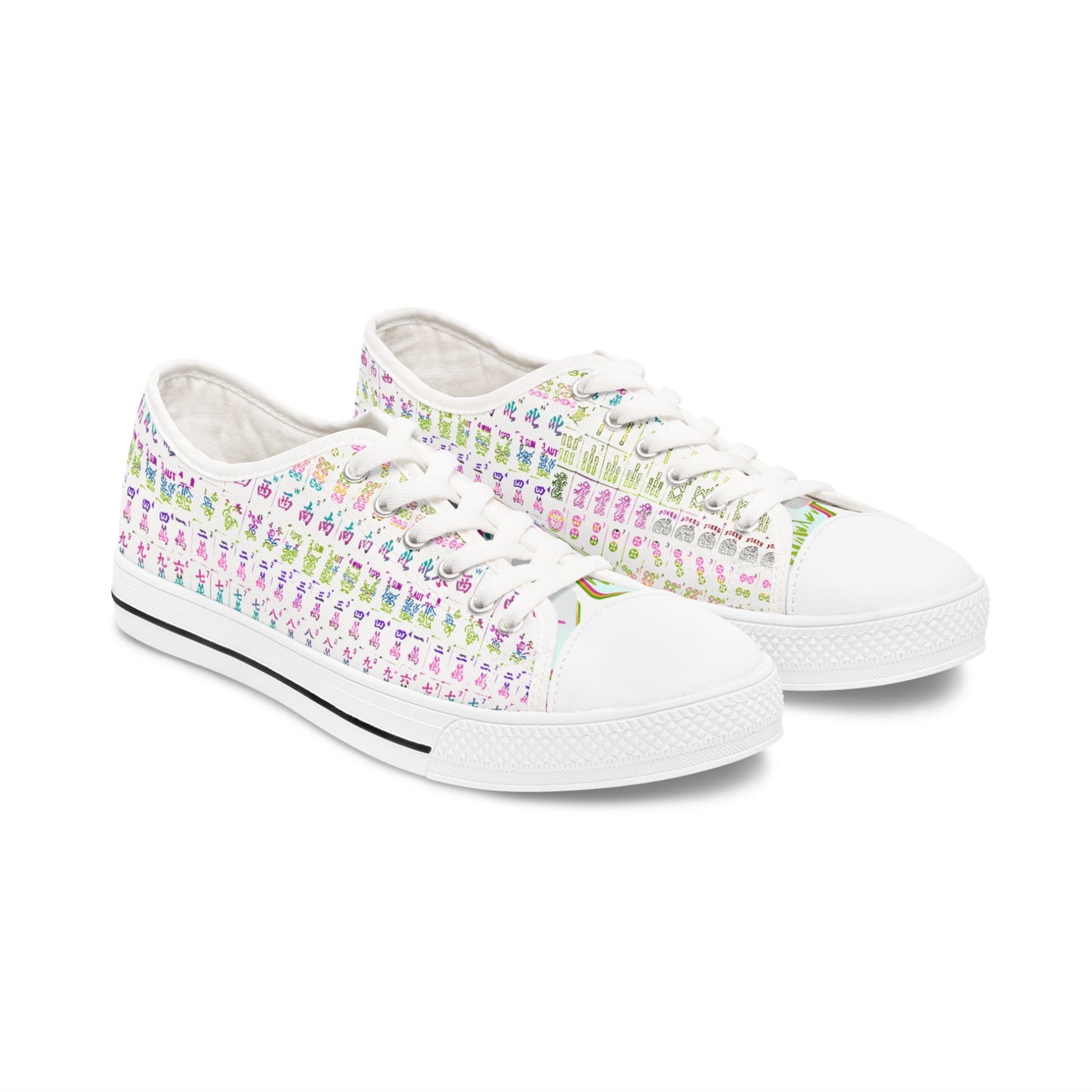 Low Top Mahjong Sneakers — Pastel Floral Pattern Women's Casual Canvas Shoes