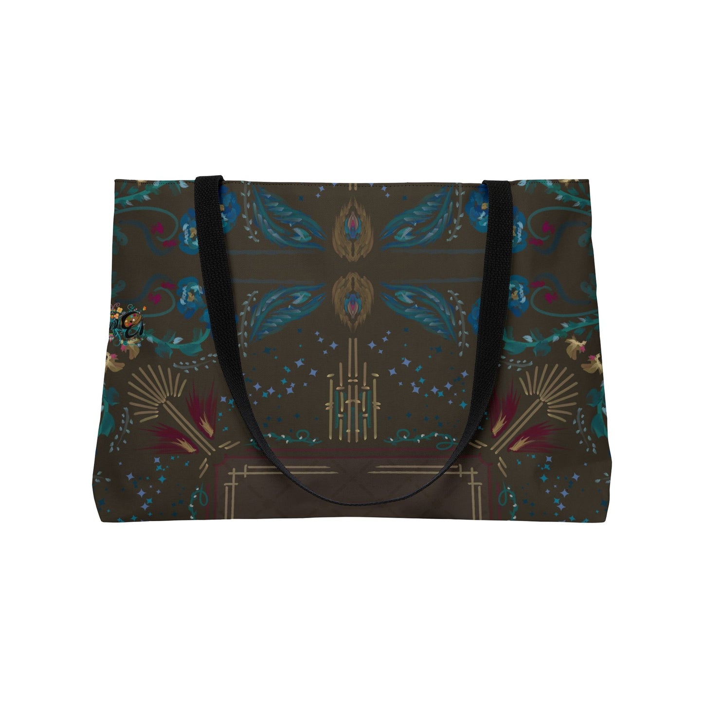 Boho Peacock Roaring 20’s Weekender Tote Bag — Brown Floral Travel Carryall