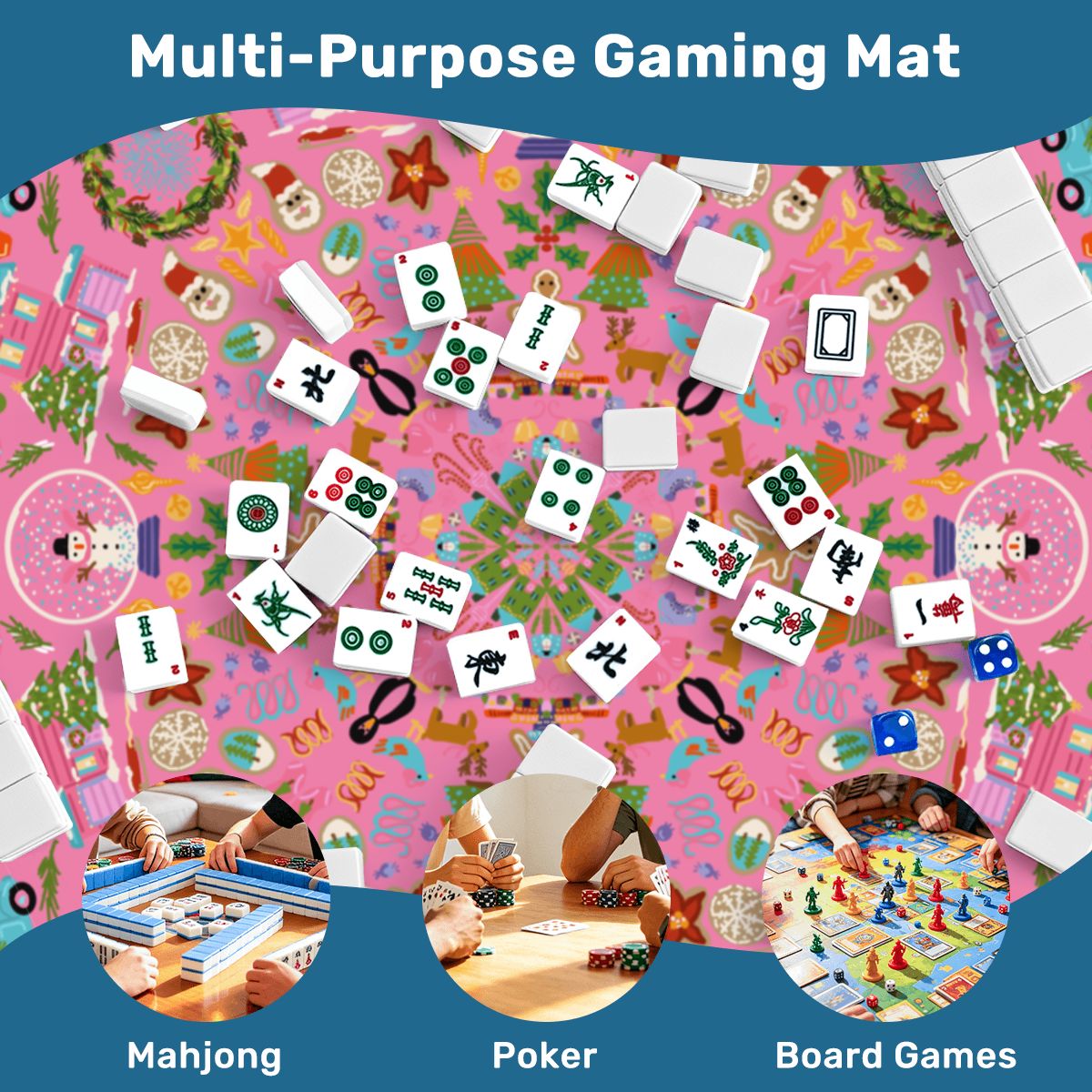 Mahjong Mat SleekSurface (Made in USA) Christmas folk art