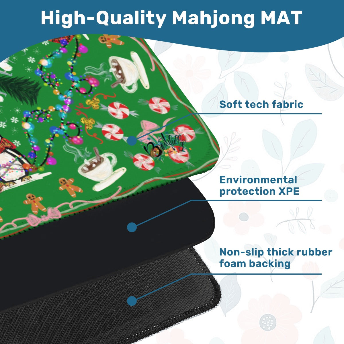 2026 Green Penguin Winter Mahjong Mat 31.5"x31.5" (Ship Rolled up)