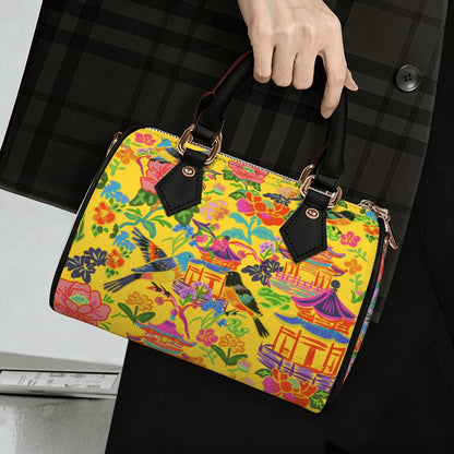 Vegan Leather Barrel Bag Waterproof Crossbody Handbag Bold birds