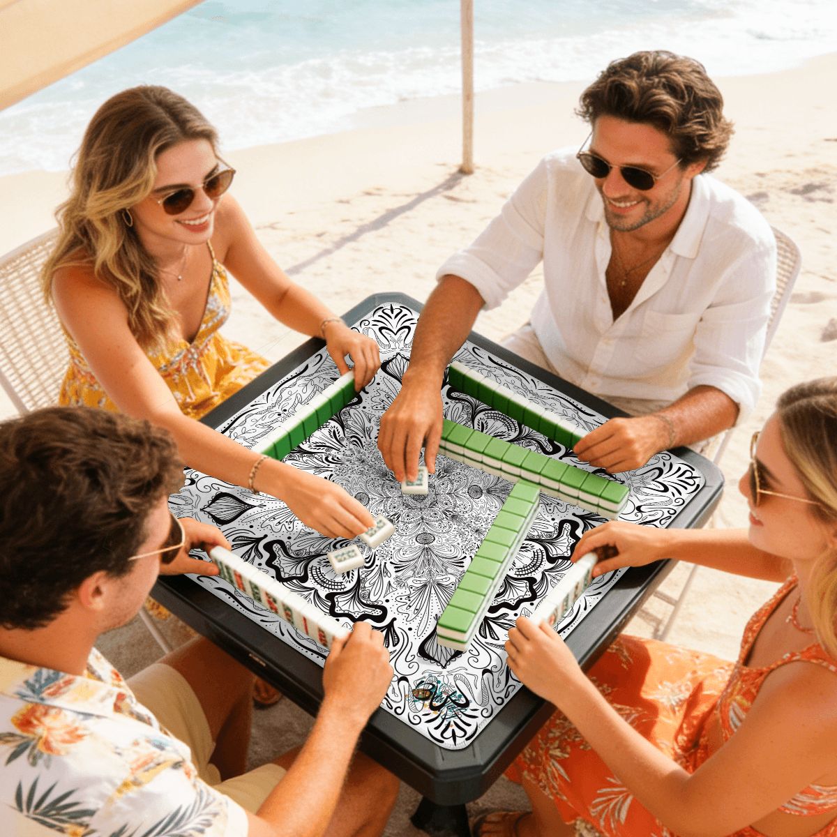 Black on white bandana Mini Travel Mahjong Mat 20.9"x20.9" (Ship Rolled up)
