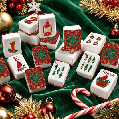 Christmas Cardinal American Mahjong Tiles Traditional Red and Green