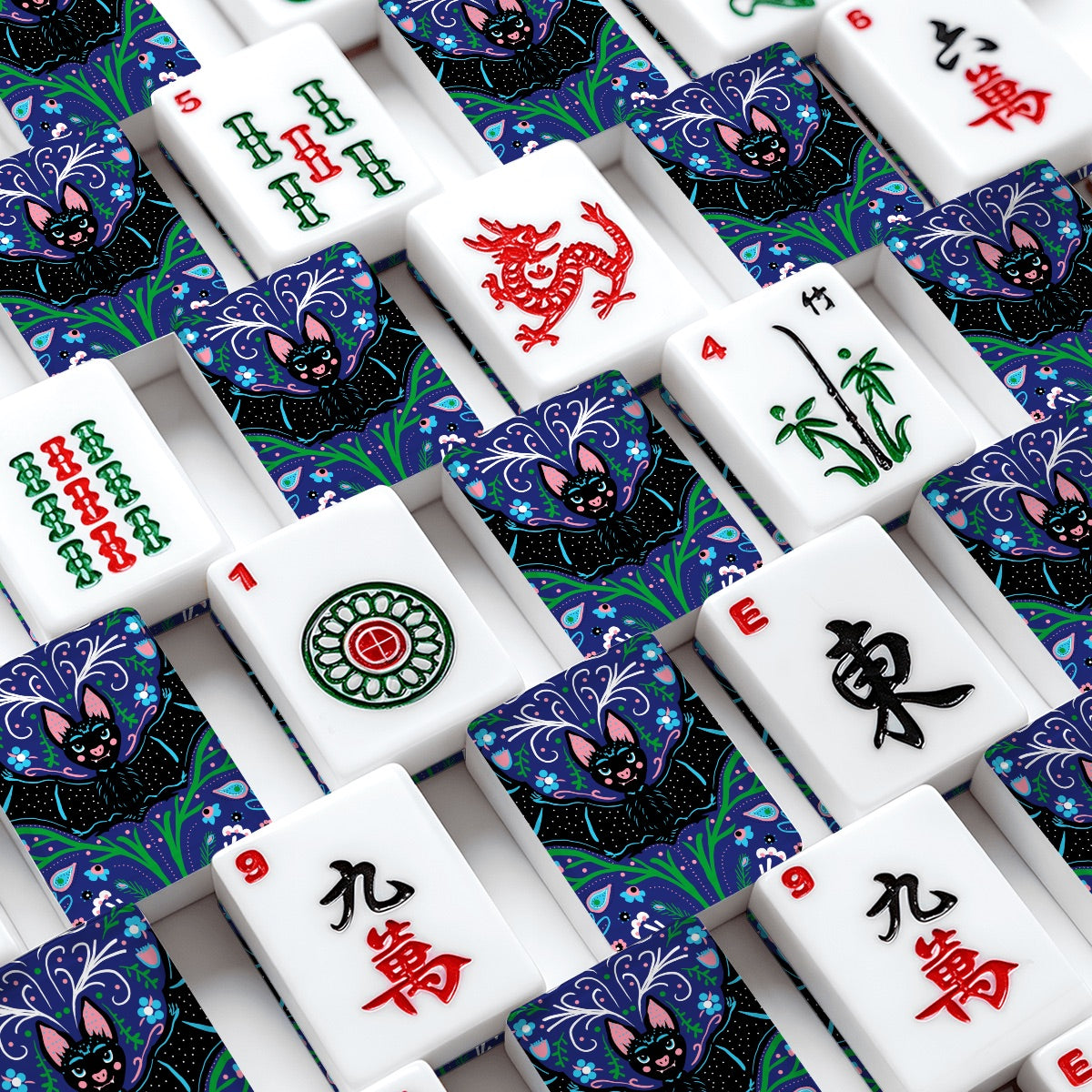 Folk Batty American Mahjong Tiles