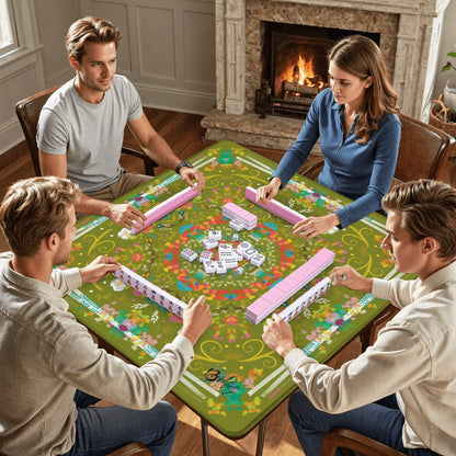 Mahjong Mat (Made in USA) Spring on Green w instructions