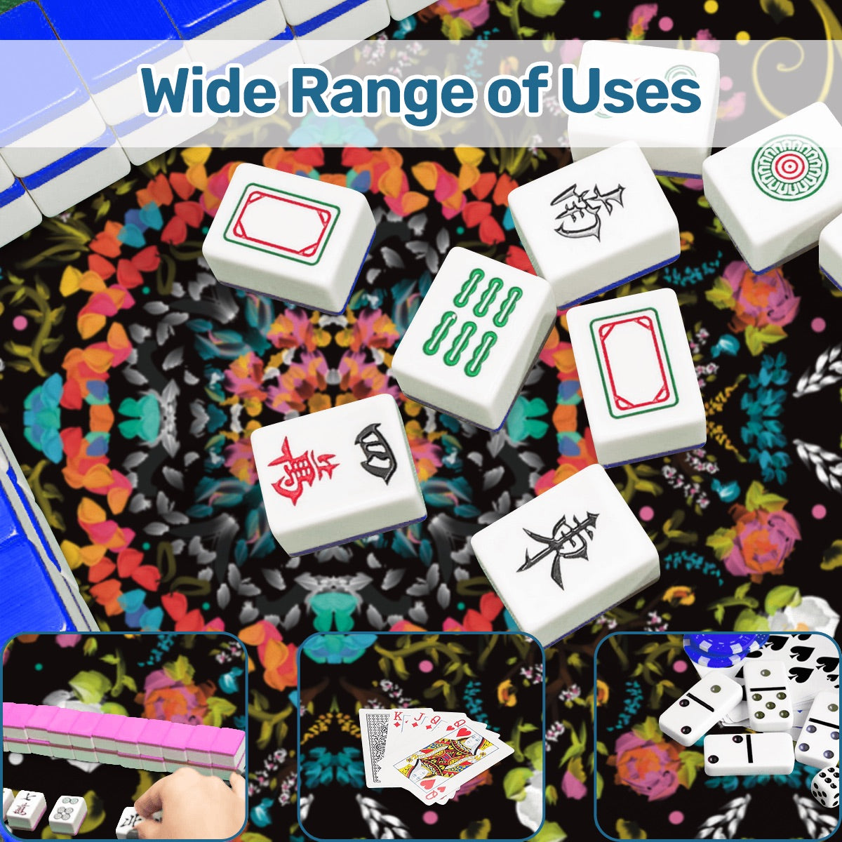 Mahjong Mat (Made in USA) Spring on Black w instructions