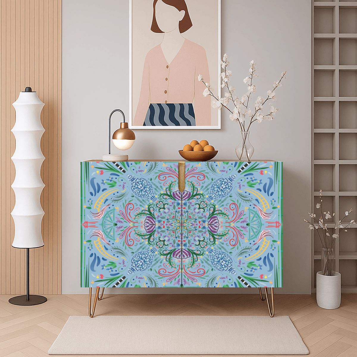 Wooden Storage Cabinet (Made in USA) Powder Blue Chinoiserie