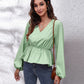 V-Neck Balloon Sleeve Peplum Blouse