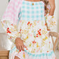 Pink Boho Floral and Plaid Patchwork Ricrac Lantern Sleeve Dress