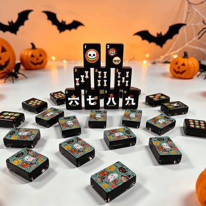 Vintage Halloween on teal with Skull Diner Halloween Mahjong Tiles multi layer