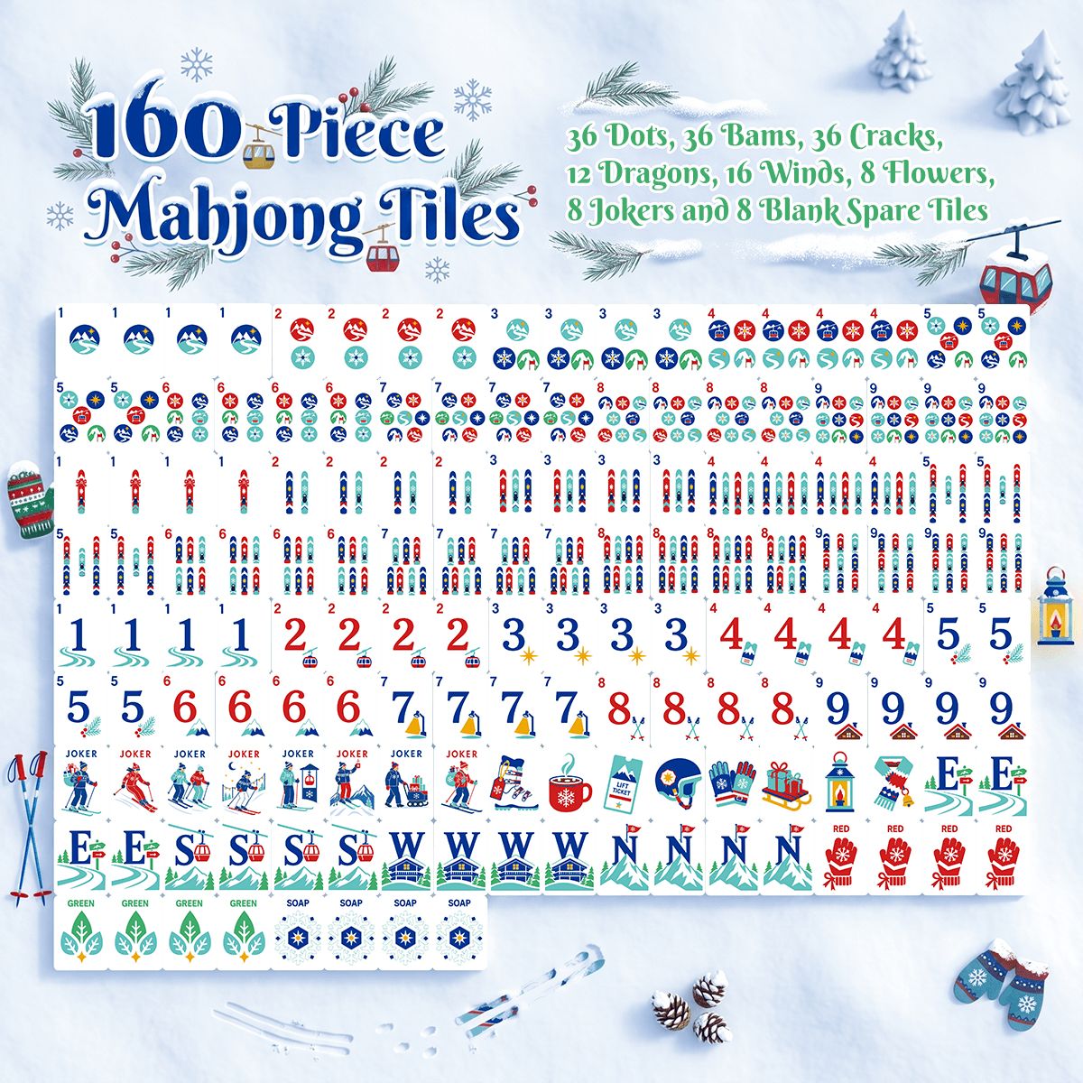 Alpine Slopes Christmas Mahjong Tiles Geode series in blue