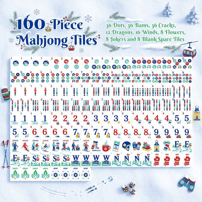 Alpine Slopes Christmas Mahjong Tiles Teal penguins