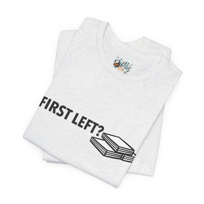 First Left? Book Stack Tee — Funny Mahjong Shirt