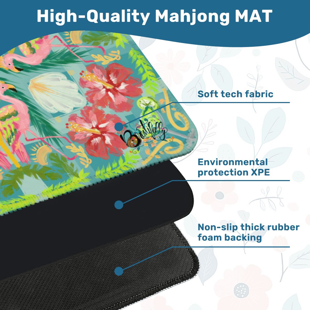 Summer Flamingo on Green Mahjong Mat 31.5"x31.5" (Ship Rolled up)