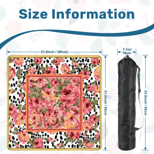 Mahjong Mat 31.5"x31.5" (Ship Rolled up)- painted Rose on black and white