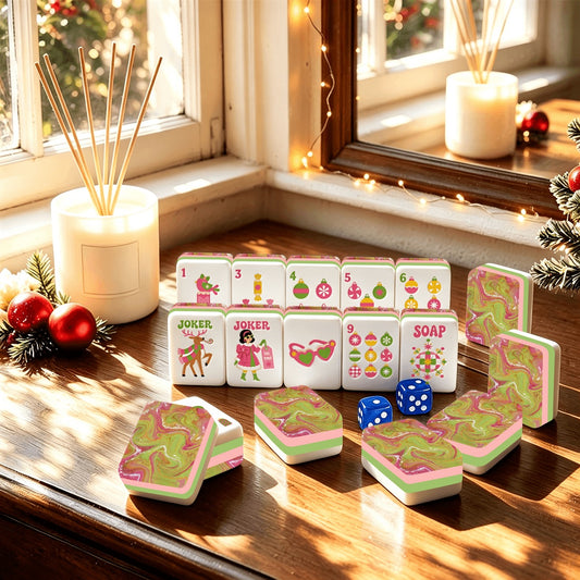 Preppy Pink Christmas Mahjong Tiles -Abstract back options
