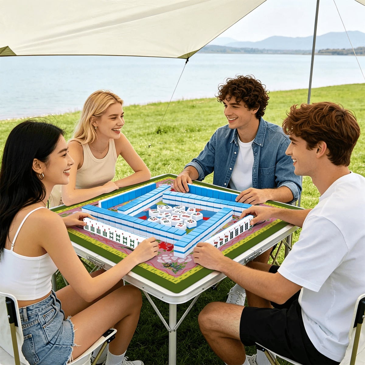 Mahjong Mat SleekSurface Bright birds and florals