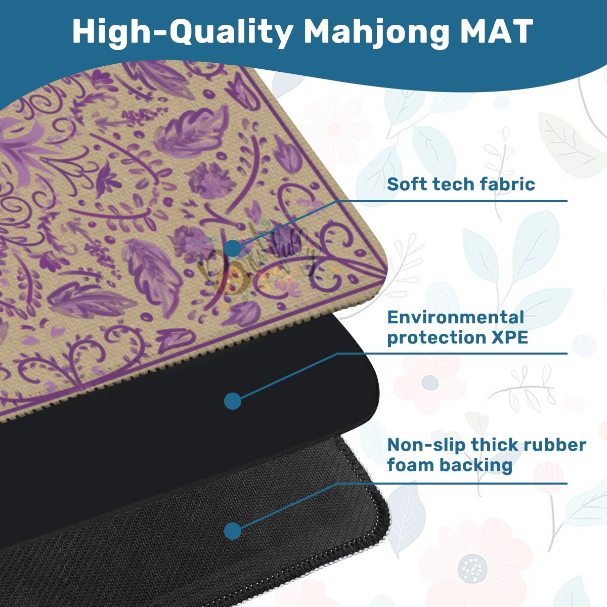 Mini Travel - Texture in Purple Mahjong Mat 20.9"x20.9" (Ship Rolled up)