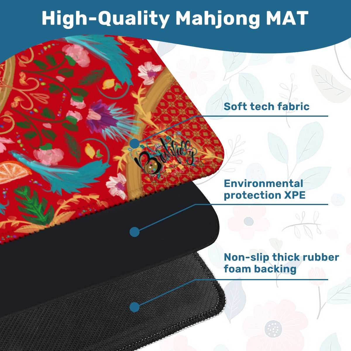 Summer design on red- Mini travel Mahjong Mat 20.9"x20.9" (Ship Rolled up)