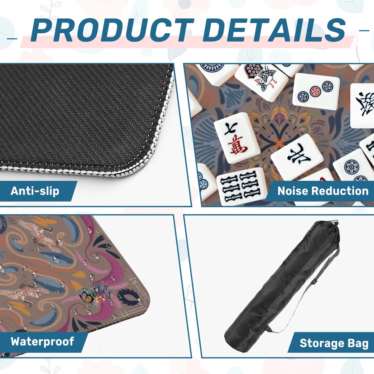 Stitched Herrings on Plum-Mahjong Mat 31.5"x31.5" (Ship Rolled up)