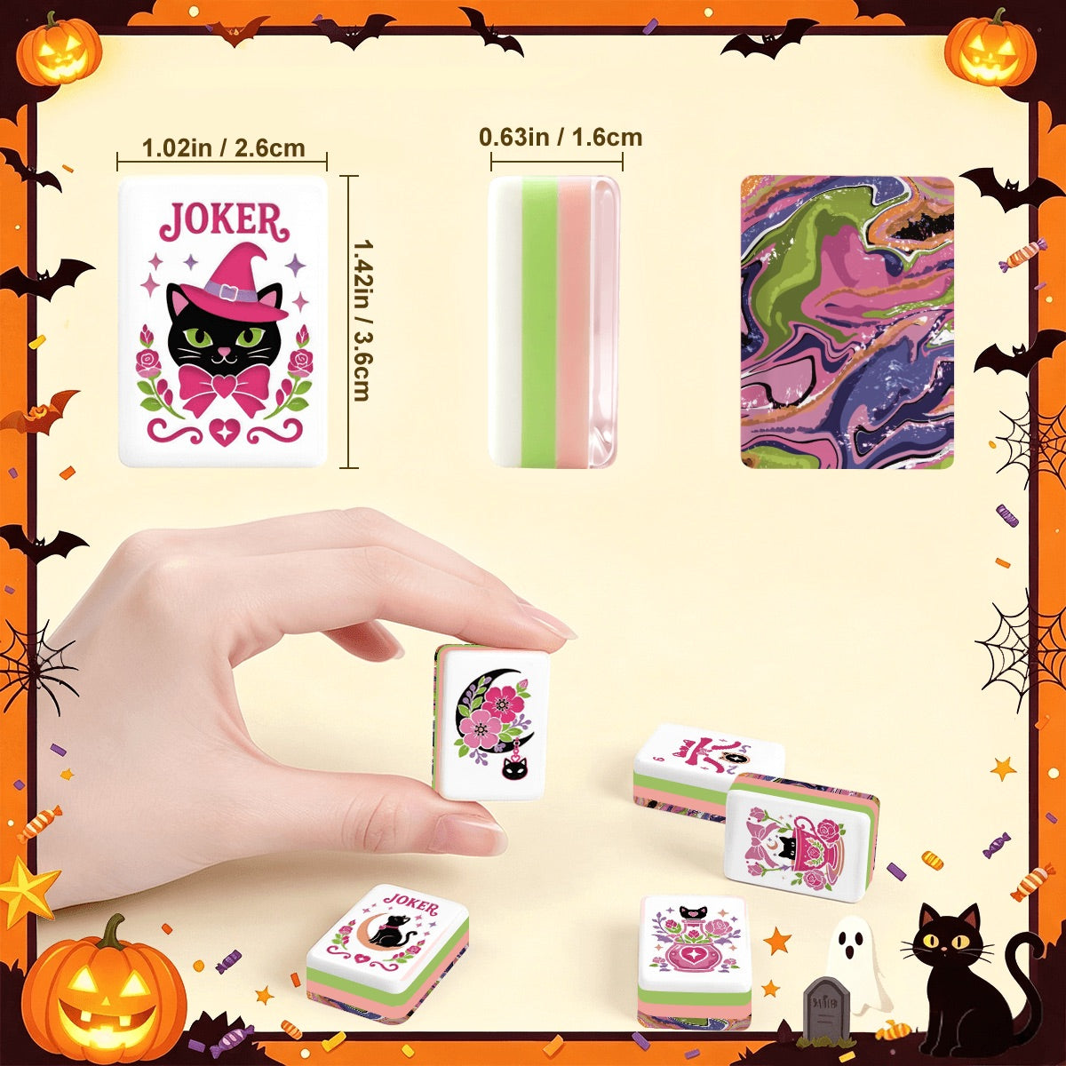 Witch's Familiar Pink & Purple abstract Halloween Mahjong Tiles