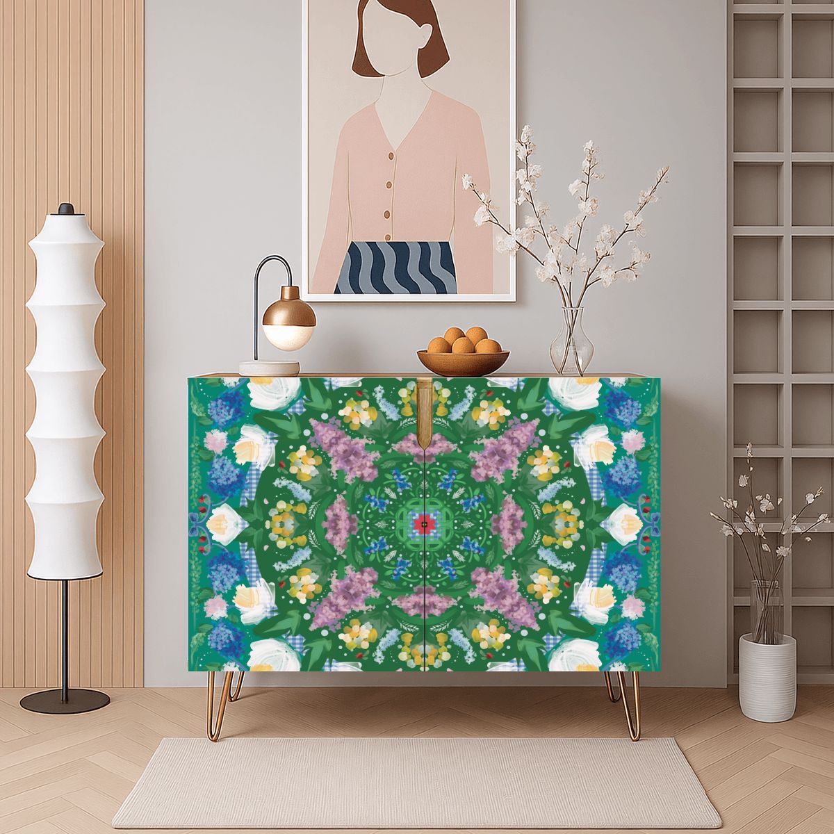 Wooden Storage Cabinet (Made in USA) Hydrangeas in Bloom