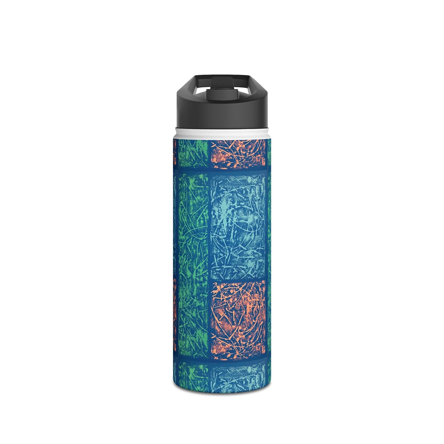 The Delamater Series- Stainless Steel Water Bottle — Abstract Blue Green Patchwork Design