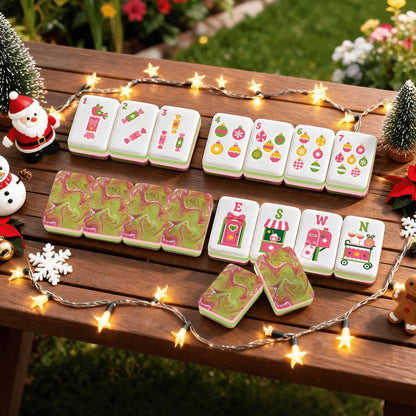 Preppy Pink Christmas Mahjong Tiles -Abstract back options