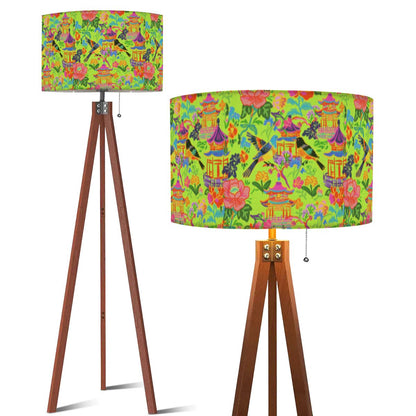 Tripod Floor Lamp (Made in USA)Birds and Pagodas