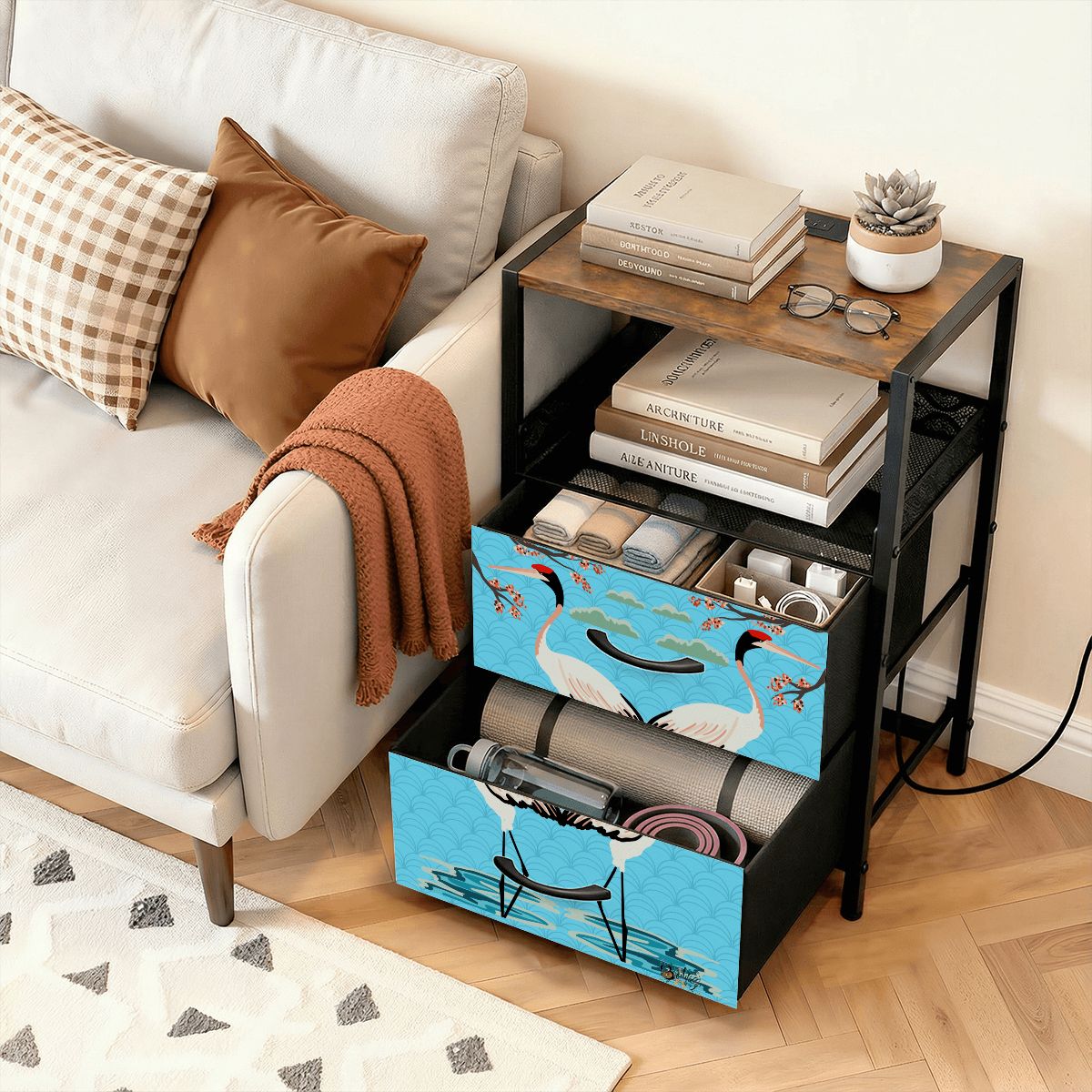 2 Drawer Side Table - Cranes
