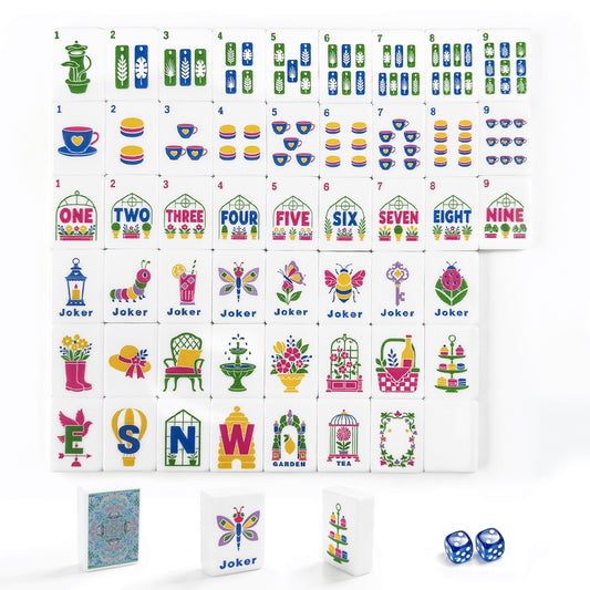 Light blue Mahjong Tiles Set (Floral Garden Style) (Single Layer)
