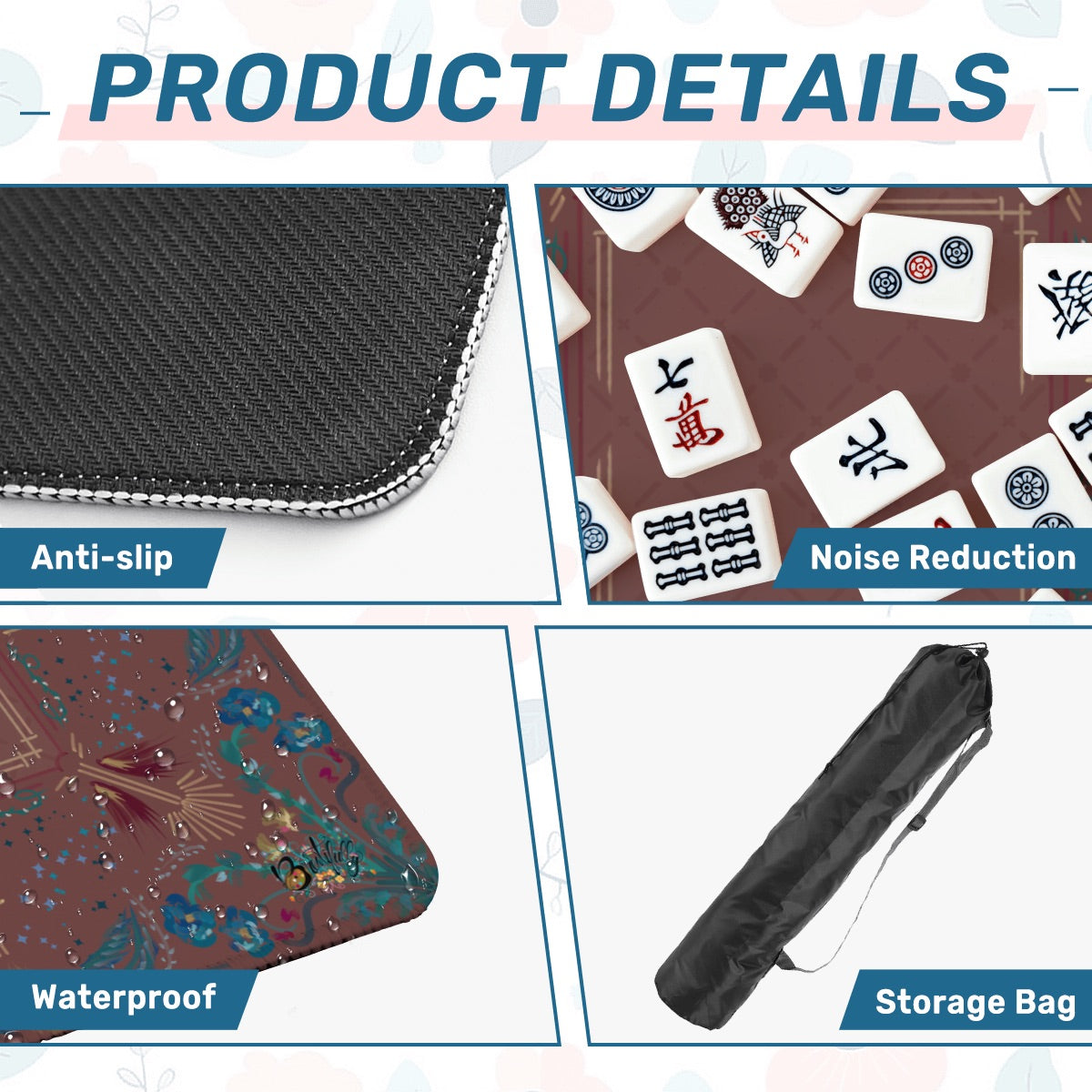 Roaring 20’s Mahjong Mat in Mauve 31.5"x31.5" (Ship Rolled up)