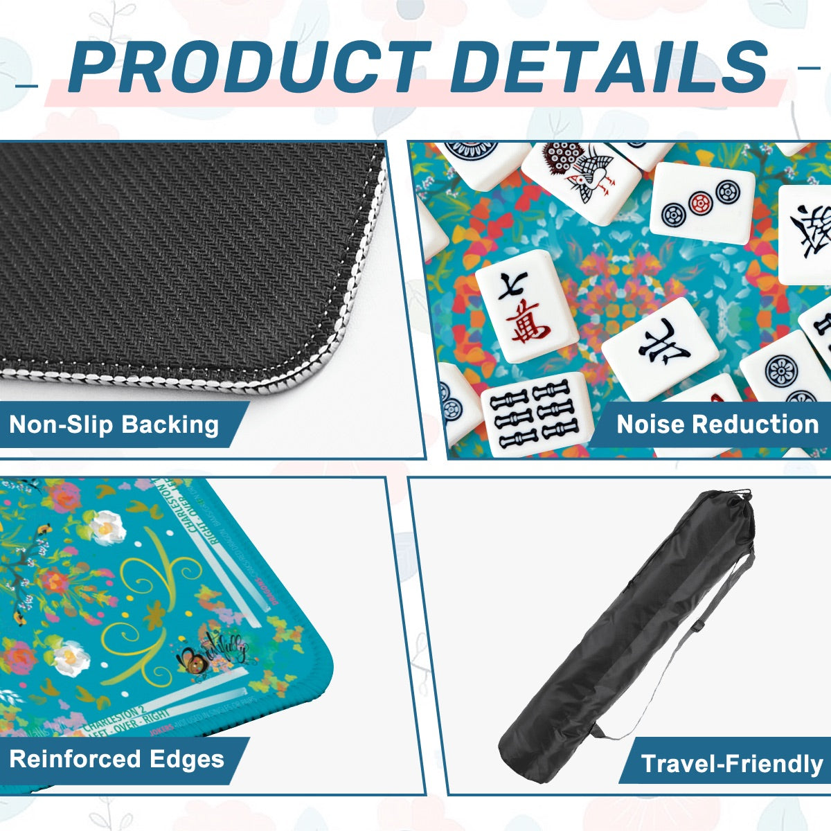 Mahjong Mat (Made in USA) Spring on Turquoise w instructions