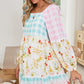 Pink Boho Floral and Plaid Patchwork Ricrac Lantern Sleeve Dress