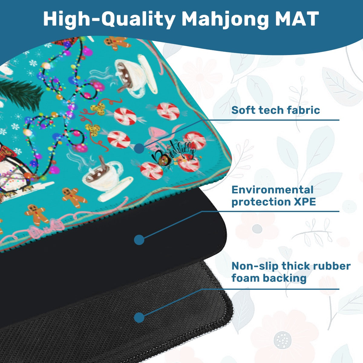 2026 Teal Penguin Winter Mahjong Mat 31.5"x31.5" (Ship Rolled up)