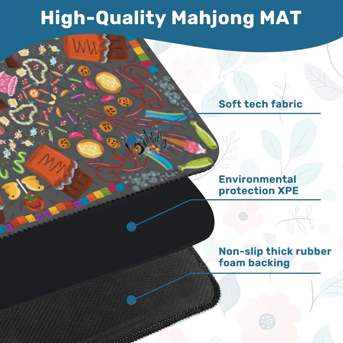 Candy is Dandy on Grey-Mahjong Mat 31.5"x31.5" (Ship Rolled up)