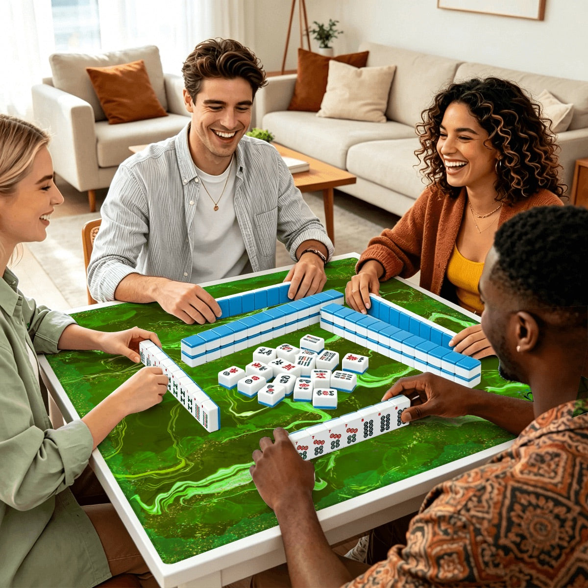 Mahjong Mat SleekSurface Geode series  blue gold vein GeodeSeries1 green