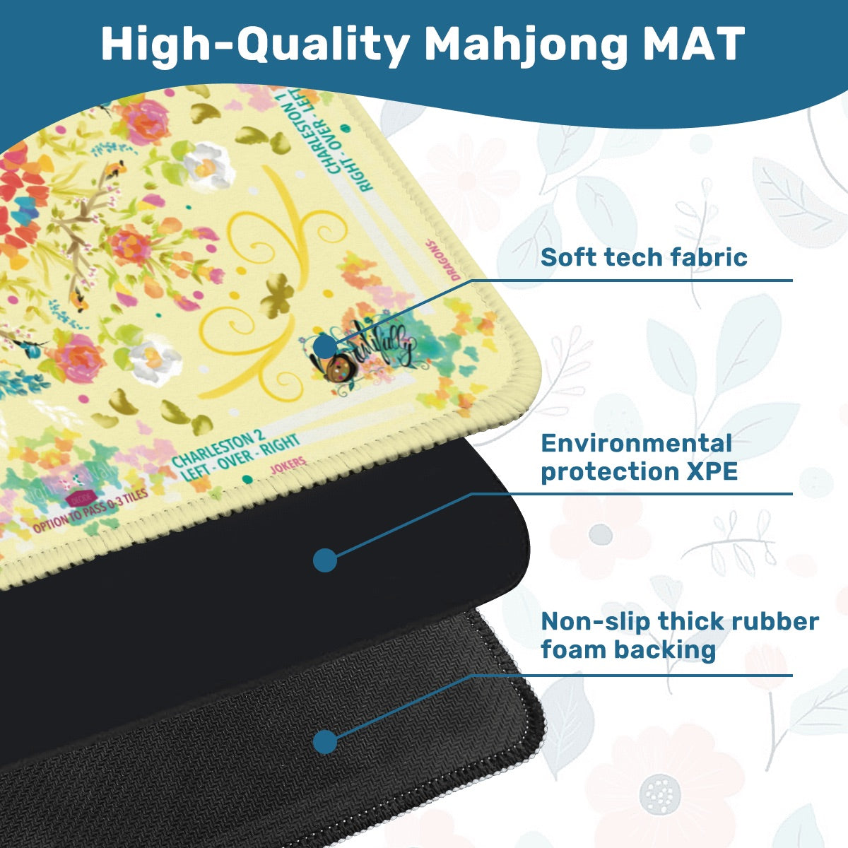 Mahjong Mat (Made in USA) Spring on Ivory w instructions