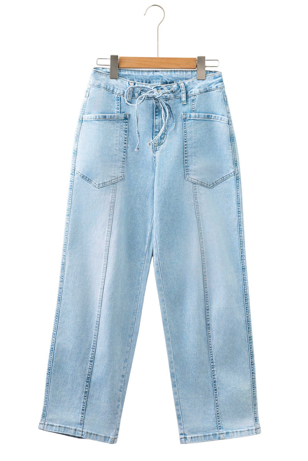 Myosotis Exposed Stitch Detail Drawstring Barrel Jeans