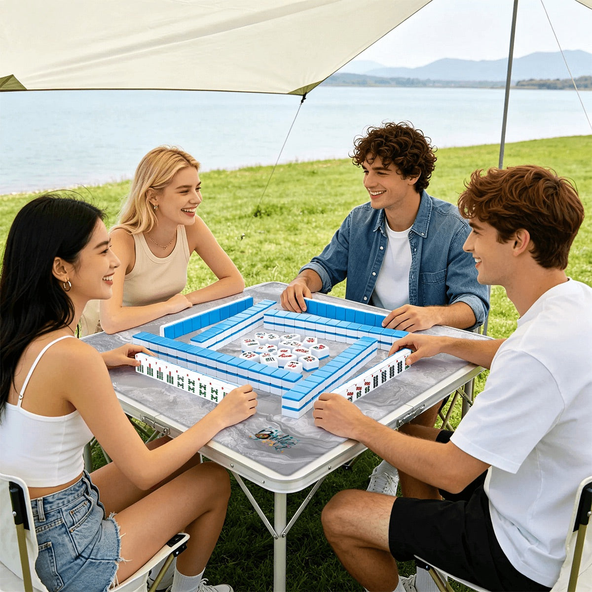 Mahjong Mat Sleek Surface Geode Series 1 white marble
