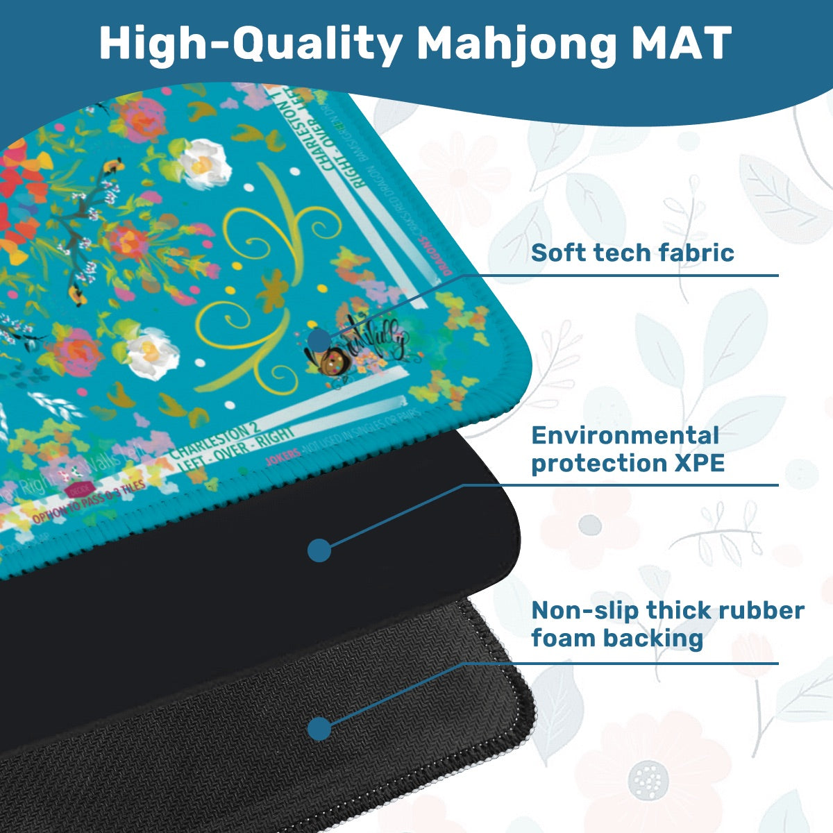 Mahjong Mat (Made in USA) Spring on Turquoise w instructions