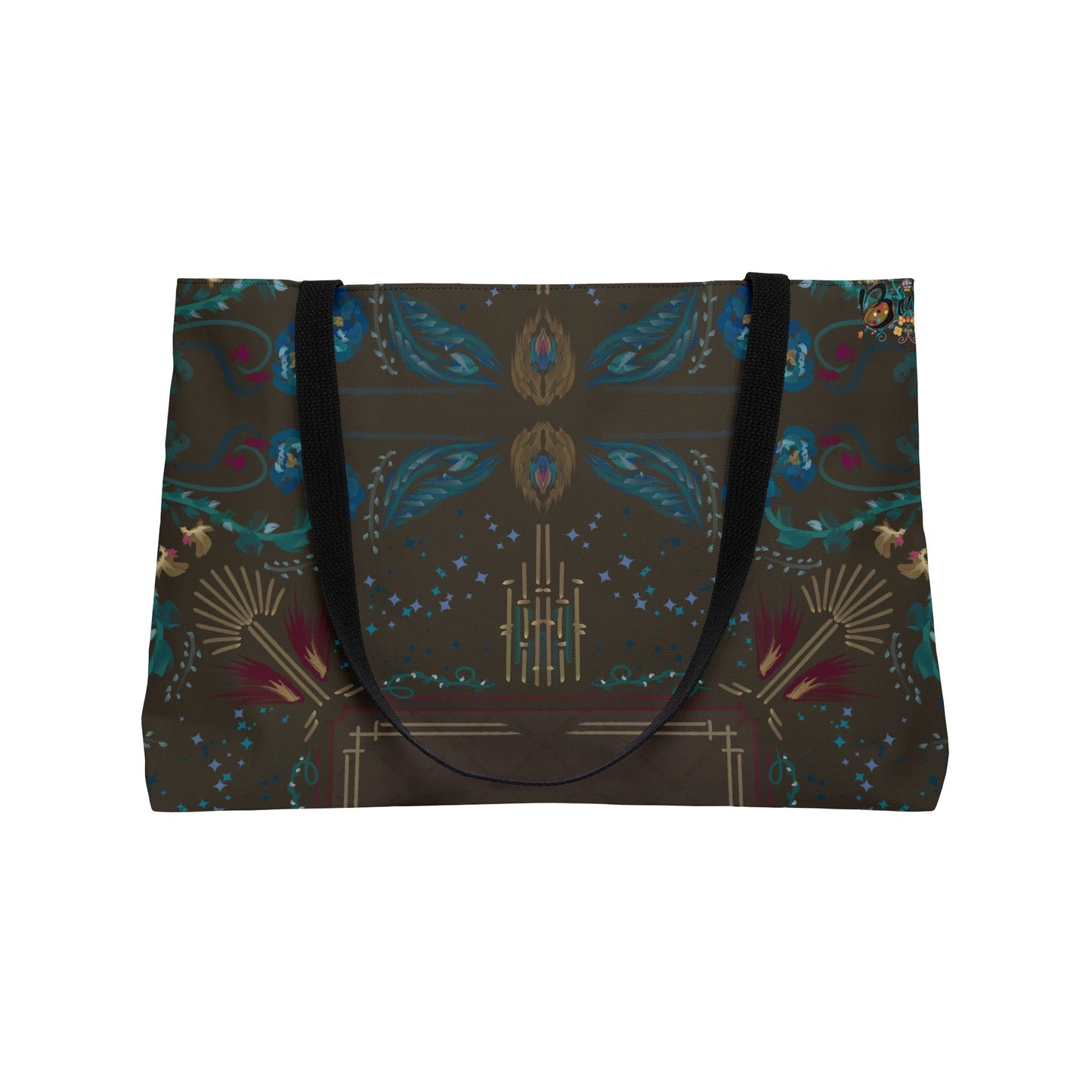 Boho Peacock Roaring 20’s Weekender Tote Bag — Brown Floral Travel Carryall
