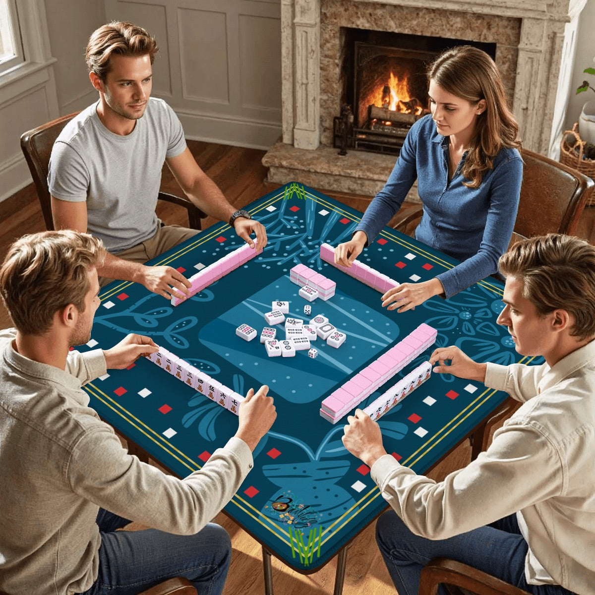 Season in Blue Mahjong Mat 31.5"x31.5" (Ship Rolled up)