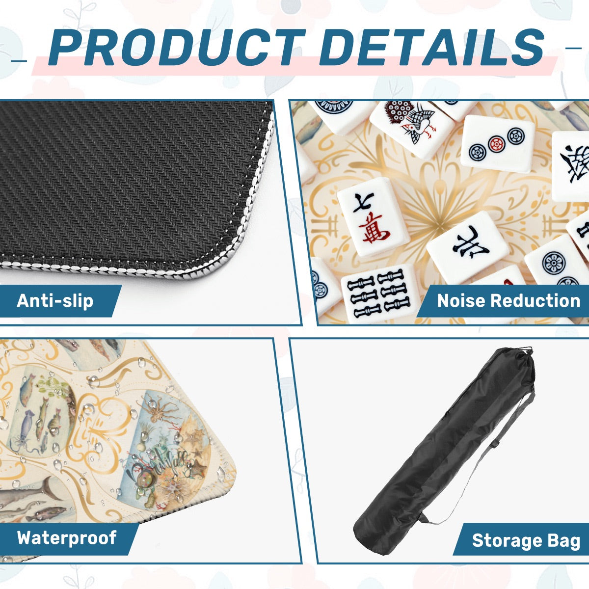 Vintage aquatic-Mahjong Mat 31.5"x31.5" (Ship Rolled up)